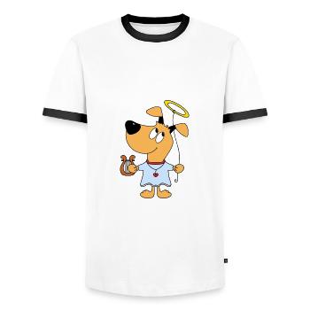 HUND - ENGEL - HIMMEL - HARFE - HEILIGENSCHEIN - Männer Kontrast-T-Shirt - Weiß/Schwarz - Vorne - AI Model Female 172 light (172cm) & AI Model Male 178 dark (178cm)