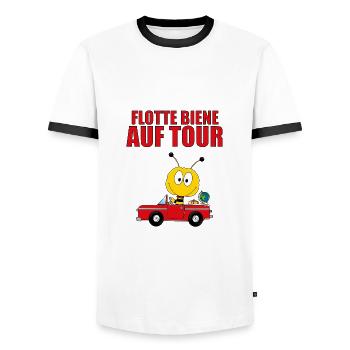 FLOTTE BIENE AUF TOUR - AUTO - REISE - URLAUB - Männer Kontrast-T-Shirt - Weiß/Schwarz - Vorne - AI Model Female 172 light (172cm) & AI Model Male 178 dark (178cm)