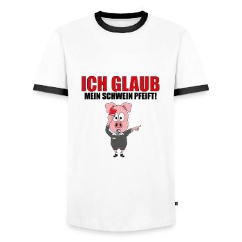 ICH GLAUB MEIN SCHWEIN PFEIFT! - SCHIEDSRICHTER - Männer Kontrast-T-Shirt - Weiß/Schwarz - Vorne - AI Model Female 172 light (172cm) & AI Model Male 178 dark (178cm)