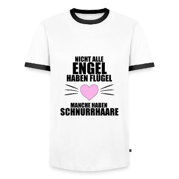 KATZEN - KATZE - NICHT ALLE ENGEL HABEN FLÜGEL... - Männer Kontrast-T-Shirt - Weiß/Schwarz - Vorne - AI Model Female 172 light (172cm) & AI Model Male 178 dark (178cm)