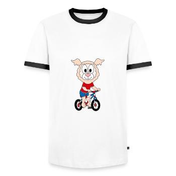 FAHRRAD - LAMA - ALPAKE - TIER - TIERISCH - Männer Kontrast-T-Shirt - Weiß/Schwarz - Vorne - AI Model Female 172 light (172cm) & AI Model Male 178 dark (178cm)