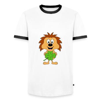 KLEEBLATT - GLÜCKSBRINGER - IGEL - TIER - Männer Kontrast-T-Shirt - Weiß/Schwarz - Vorne - AI Model Female 172 light (172cm) & AI Model Male 178 dark (178cm)