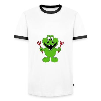KROKODIL - TEUFEL - TIER - KIND - BABY - Männer Kontrast-T-Shirt - Weiß/Schwarz - Vorne - AI Model Female 172 light (172cm) & AI Model Male 178 dark (178cm)