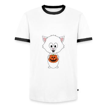 KATZE - KÜRBIS - HALLOWEEN - TIER - BABY - Männer Kontrast-T-Shirt - Weiß/Schwarz - Vorne - AI Model Female 172 light (172cm) & AI Model Male 178 dark (178cm)