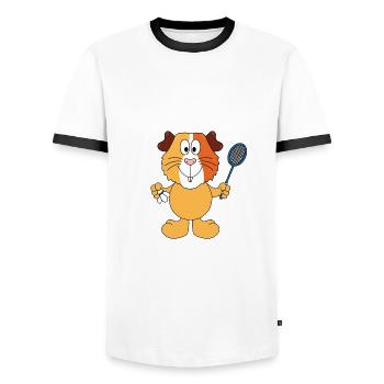 MEERSCHWEINCHEN - FEDERBALL - BADMINTON - SPORT - Männer Kontrast-T-Shirt - Weiß/Schwarz - Vorne - AI Model Female 172 light (172cm) & AI Model Male 178 dark (178cm)
