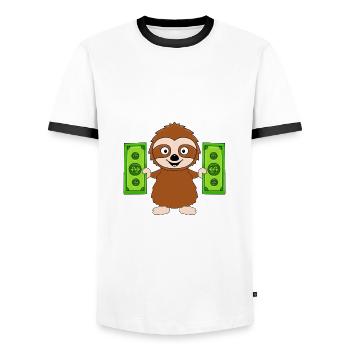 FAULTIER - GELD - TIER - TIERISCH - Männer Kontrast-T-Shirt - Weiß/Schwarz - Vorne - AI Model Female 172 light (172cm) & AI Model Male 178 dark (178cm)