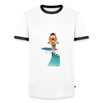 BIBER - OTTER - MARDER - SURFER - WELLENREITER - Männer Kontrast-T-Shirt - Weiß/Schwarz - Vorne - AI Model Female 172 light (172cm) & AI Model Male 178 dark (178cm)