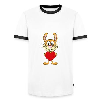 HASE - HERZ - LIEBE - LOVE - TIERISCH - VERLIEBT - Männer Kontrast-T-Shirt - Weiß/Schwarz - Vorne - AI Model Female 172 light (172cm) & AI Model Male 178 dark (178cm)