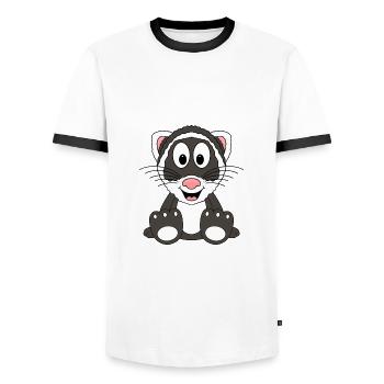 FRETTCHEN - TIER - TIERISCH - KIND - BABY - Männer Kontrast-T-Shirt - Weiß/Schwarz - Vorne - AI Model Female 172 light (172cm) & AI Model Male 178 dark (178cm)