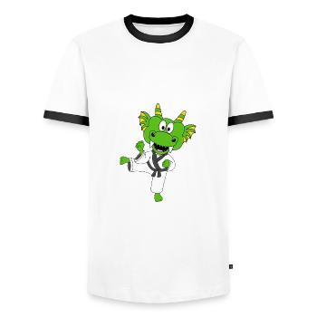 DRACHE - KARATE - JUDO - KAMPFSPORT - SPORT - FIT - Männer Kontrast-T-Shirt - Weiß/Schwarz - Vorne - AI Model Female 172 light (172cm) & AI Model Male 178 dark (178cm)