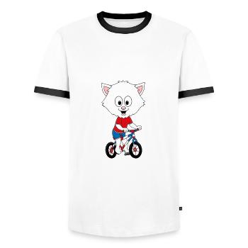 FAHRRAD - RAD - RADFAHRER - KATZE - TIER - BABY - Männer Kontrast-T-Shirt - Weiß/Schwarz - Vorne - AI Model Female 172 light (172cm) & AI Model Male 178 dark (178cm)