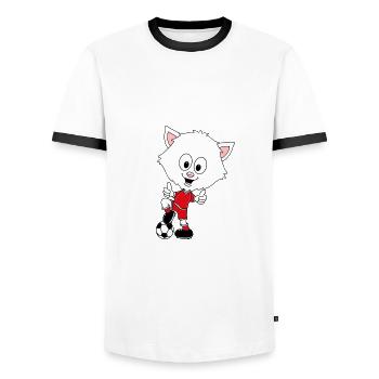 FUßBALL - SPORT - FUßBALLSPIELER - KATZE - BABY - Männer Kontrast-T-Shirt - Weiß/Schwarz - Vorne - AI Model Female 172 light (172cm) & AI Model Male 178 dark (178cm)