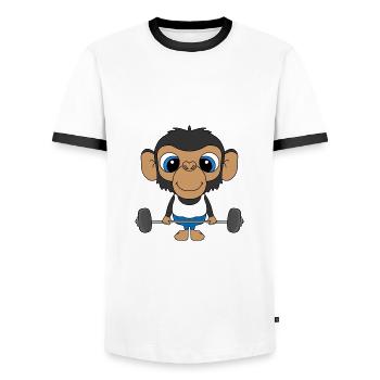 SCHIMPANSE - AFFE - FITNESS - KIND - BABY - Männer Kontrast-T-Shirt - Weiß/Schwarz - Vorne - AI Model Female 172 light (172cm) & AI Model Male 178 dark (178cm)