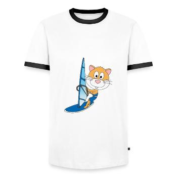 WINDSURFER - WASSERSPORT - HAMSTER - KIND - BABY - Männer Kontrast-T-Shirt - Weiß/Schwarz - Vorne - AI Model Female 172 light (172cm) & AI Model Male 178 dark (178cm)