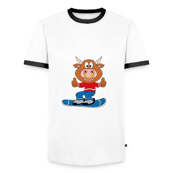 STIER - BULLE - RIND - SNOWBOARD - WINTERSPORT - Männer Kontrast-T-Shirt - Weiß/Schwarz - Vorne - AI Model Female 172 light (172cm) & AI Model Male 178 dark (178cm)