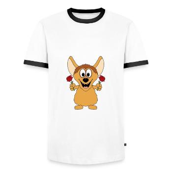 HYÄNE - ROSEN - BLUMEN - TIER - KIND - BABY - Männer Kontrast-T-Shirt - Weiß/Schwarz - Vorne - AI Model Female 172 light (172cm) & AI Model Male 178 dark (178cm)
