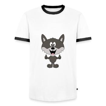 WOLF - TIER - KIND - BABY - TIERISCH - GUT - Männer Kontrast-T-Shirt - Weiß/Schwarz - Vorne - AI Model Female 172 light (172cm) & AI Model Male 178 dark (178cm)
