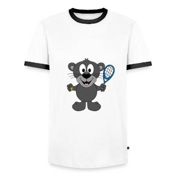 PANTHER - TENNIS - SPORT - TIER - KIND - BABY - Männer Kontrast-T-Shirt - Weiß/Schwarz - Vorne - AI Model Female 172 light (172cm) & AI Model Male 178 dark (178cm)