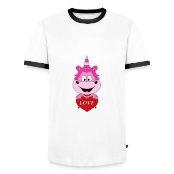 EINHORN - LIEBE - HERZ - LOVE - KIND - BABY - Männer Kontrast-T-Shirt - Weiß/Schwarz - Vorne - AI Model Female 172 light (172cm) & AI Model Male 178 dark (178cm)