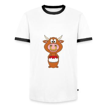 BULLE - RIND - STIER - KUH - GEBURTSTAG - TIER - Männer Kontrast-T-Shirt - Weiß/Schwarz - Vorne - AI Model Female 172 light (172cm) & AI Model Male 178 dark (178cm)