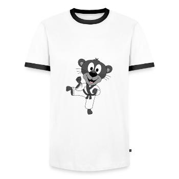 PANTHER - KARATE - JUDO - KAMPFSPORT - SPORT - Männer Kontrast-T-Shirt - Weiß/Schwarz - Vorne - AI Model Female 172 light (172cm) & AI Model Male 178 dark (178cm)