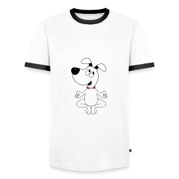 HUND - YOGA - PILATES - TIER - TIERISCH - Männer Kontrast-T-Shirt - Weiß/Schwarz - Vorne - AI Model Female 172 light (172cm) & AI Model Male 178 dark (178cm)