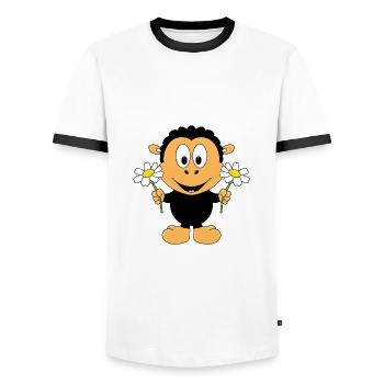 SCHWARZES SCHAF - BLUMEN - TIER - TIERISCH - Männer Kontrast-T-Shirt - Weiß/Schwarz - Vorne - AI Model Female 172 light (172cm) & AI Model Male 178 dark (178cm)
