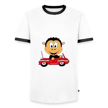 SCHWARZES SCHAF - AUTO - TIER - TIERISCH - BABY - Männer Kontrast-T-Shirt - Weiß/Schwarz - Vorne - AI Model Female 172 light (172cm) & AI Model Male 178 dark (178cm)