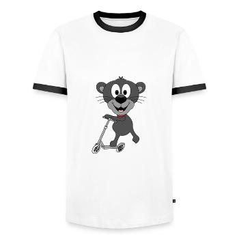 PANTHER - ROLLER - TIER - KIND - BABY - Männer Kontrast-T-Shirt - Weiß/Schwarz - Vorne - AI Model Female 172 light (172cm) & AI Model Male 178 dark (178cm)