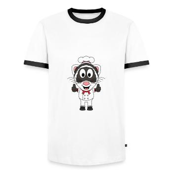 KOCH - BÄCKER - FRETTCHEN - TIER - TIERISCH - GUT - Männer Kontrast-T-Shirt - Weiß/Schwarz - Vorne - AI Model Female 172 light (172cm) & AI Model Male 178 dark (178cm)