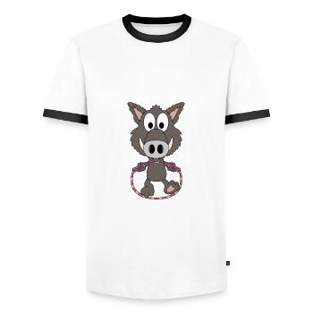 WILDSCHWEIN - SPRINGSEIL - SEILSPRINGEN - TIER - Männer Kontrast-T-Shirt - Weiß/Schwarz - Vorne - AI Model Female 172 light (172cm) & AI Model Male 178 dark (178cm)