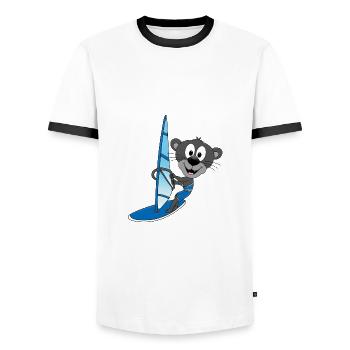 SURFER - WINDSURFER - PANTHER - WASSERSPORT - TIER - Männer Kontrast-T-Shirt - Weiß/Schwarz - Vorne - AI Model Female 172 light (172cm) & AI Model Male 178 dark (178cm)