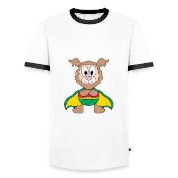 SUPERHELD - LAMA - ALPAKA - TIER - Männer Kontrast-T-Shirt - Weiß/Schwarz - Vorne - AI Model Female 172 light (172cm) & AI Model Male 178 dark (178cm)