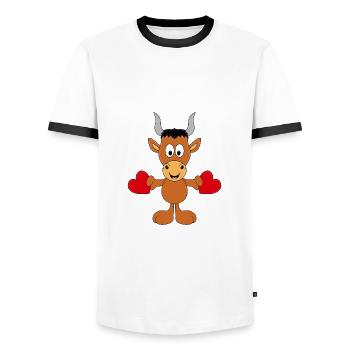 STIER - BULLE - HERZEN - LIEBE - LOVE - TIER - Männer Kontrast-T-Shirt - Weiß/Schwarz - Vorne - AI Model Female 172 light (172cm) & AI Model Male 178 dark (178cm)