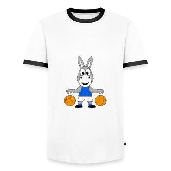 BASKETBALL - ESEL - TIER - KIND - BABY - TIERISCH - Männer Kontrast-T-Shirt - Weiß/Schwarz - Vorne - AI Model Female 172 light (172cm) & AI Model Male 178 dark (178cm)