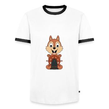SEEMANN - KAPITÄN - BOOT - SCHIFF - EICHHÖRNCHEN - Männer Kontrast-T-Shirt - Weiß/Schwarz - Vorne - AI Model Female 172 light (172cm) & AI Model Male 178 dark (178cm)
