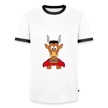 SUPERHELD - STIER - BULLE - TIER - TIERISCH - Männer Kontrast-T-Shirt - Weiß/Schwarz - Vorne - AI Model Female 172 light (172cm) & AI Model Male 178 dark (178cm)