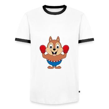 EICHHÖRNCHEN - BOXER - BOXEN - SPORT - TIER - Männer Kontrast-T-Shirt - Weiß/Schwarz - Vorne - AI Model Female 172 light (172cm) & AI Model Male 178 dark (178cm)