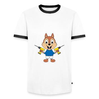 BOHRER - EICHHÖRNCHEN - HANDWERKER - Männer Kontrast-T-Shirt - Weiß/Schwarz - Vorne - AI Model Female 172 light (172cm) & AI Model Male 178 dark (178cm)