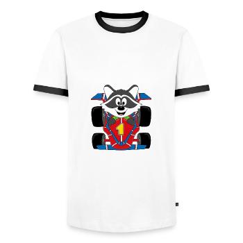 WASCHBÄR - RENNFAHRER - AUTO - RENNAUTO - TIER - Männer Kontrast-T-Shirt - Weiß/Schwarz - Vorne - AI Model Female 172 light (172cm) & AI Model Male 178 dark (178cm)