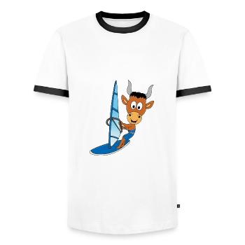 WINDSURFEN - SURFEN - STIER - BULLE - TIER - Männer Kontrast-T-Shirt - Weiß/Schwarz - Vorne - AI Model Female 172 light (172cm) & AI Model Male 178 dark (178cm)