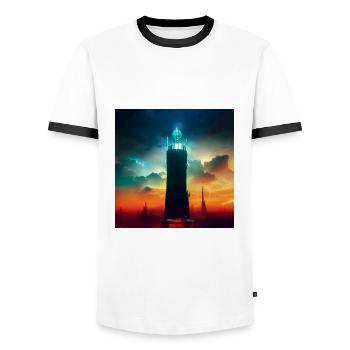 The tower - Men's Ringer Shirt - white/black - Front - AI Model Female 172 light (172cm) & AI Model Male 178 dark (178cm)