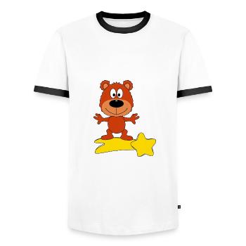 STERNSCHNUPPE - TEDDYBÄR - BÄR - TEDDY - KIND - Männer Kontrast-T-Shirt - Weiß/Schwarz - Vorne - AI Model Female 172 light (172cm) & AI Model Male 178 dark (178cm)
