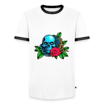 Skulls 'n' Roses - Blue Skull - Männer Kontrast-T-Shirt - Weiß/Schwarz - Vorne - AI Model Female 172 light (172cm) & AI Model Male 178 dark (178cm)