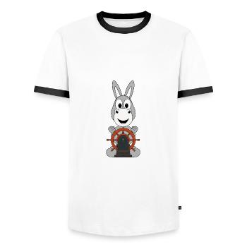 ESEL - KAPITÄN - BOOT - SCHIFF - MEER - SEE - TIER - Männer Kontrast-T-Shirt - Weiß/Schwarz - Vorne - AI Model Female 172 light (172cm) & AI Model Male 178 dark (178cm)
