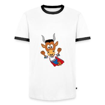 SUPERHELD - TIER - KIND - BABY - STIER - BULLE - Männer Kontrast-T-Shirt - Weiß/Schwarz - Vorne - AI Model Female 172 light (172cm) & AI Model Male 178 dark (178cm)