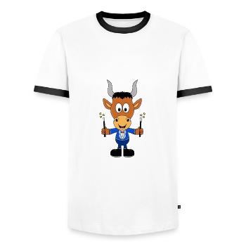 ZAUBERER - ZAUBERN - STIER - BULLE - TIER - Männer Kontrast-T-Shirt - Weiß/Schwarz - Vorne - AI Model Female 172 light (172cm) & AI Model Male 178 dark (178cm)