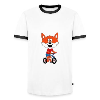 FUCHS - FAHRRAD - RAD - RADFAHRER - BIKER - TIER - Männer Kontrast-T-Shirt - Weiß/Schwarz - Vorne - AI Model Female 172 light (172cm) & AI Model Male 178 dark (178cm)