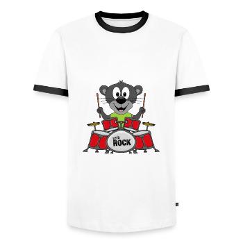 SCHLAGZEUGER - MUSIKER - LET´S ROCK - PANTHER - Männer Kontrast-T-Shirt - Weiß/Schwarz - Vorne - AI Model Female 172 light (172cm) & AI Model Male 178 dark (178cm)