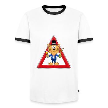 ACHTUNG KATER! - KATZE - TIER - TIERISCH - Männer Kontrast-T-Shirt - Weiß/Schwarz - Vorne - AI Model Female 172 light (172cm) & AI Model Male 178 dark (178cm)